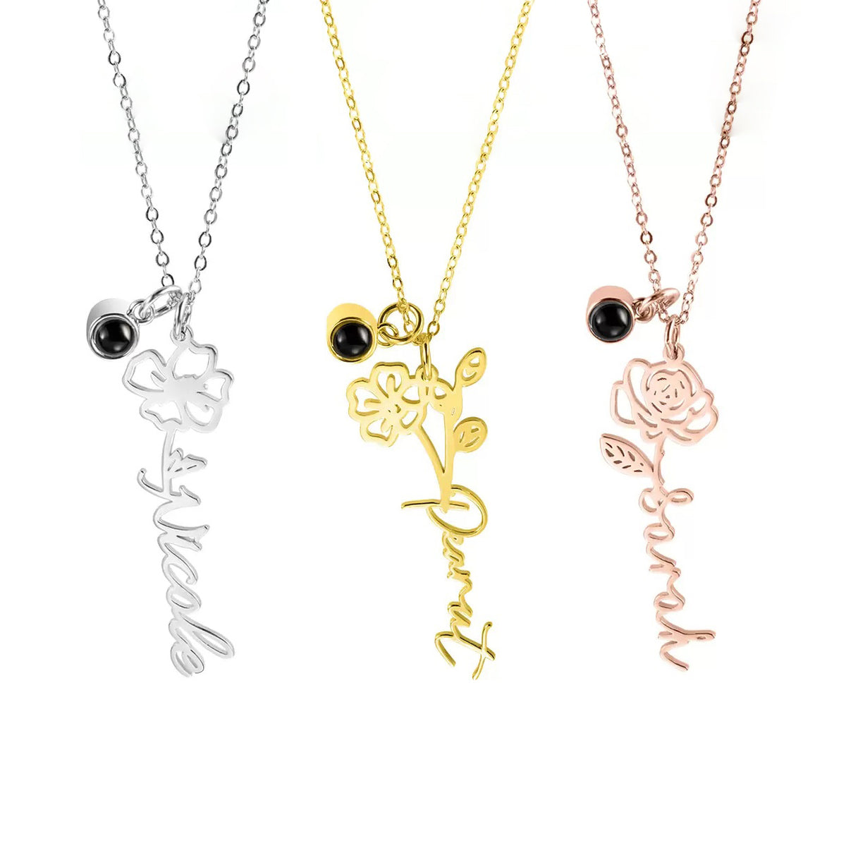 Birth Flower Projection Name Necklace